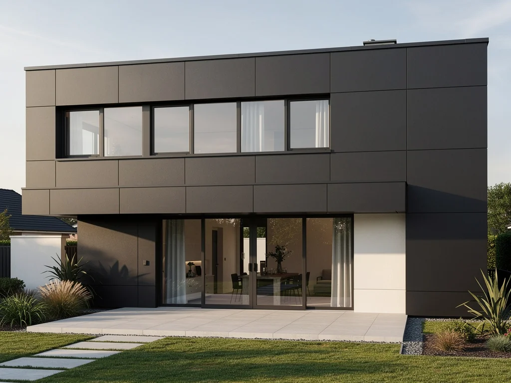 Façade de maison contemporaine en bardage composite gris anthracite