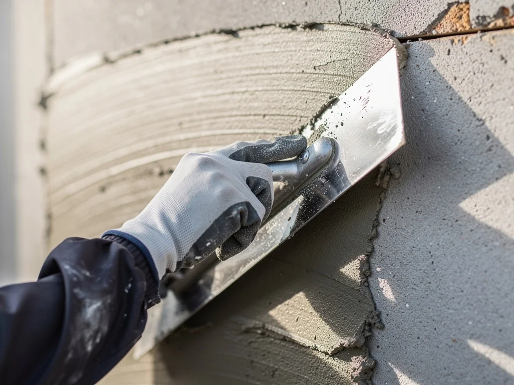 Application de l'enduit de finition sur la façade d'une maison